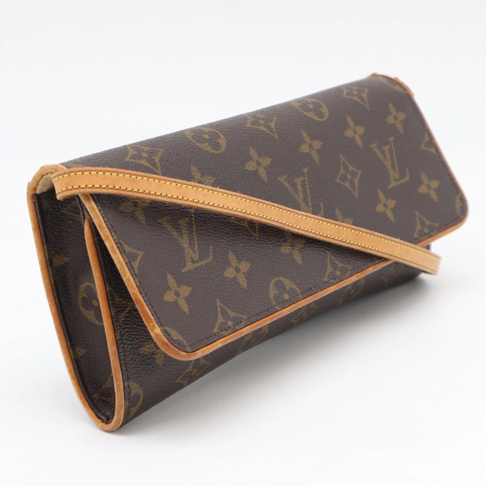 Louis Vuitton Monogram Pochette Twin Canvas Leather Shoulder Bag Beige Brown